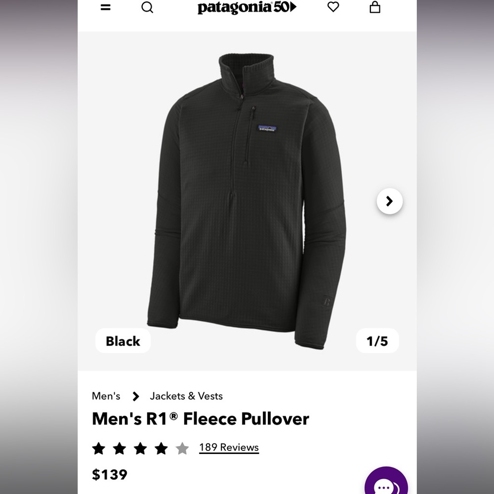 Black Patagonia men’s pullover size large